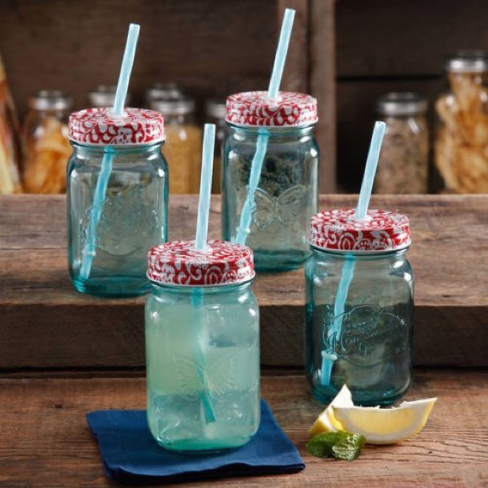 NEW Pioneer Woman - 4 Mason Jar Drinking Mugs